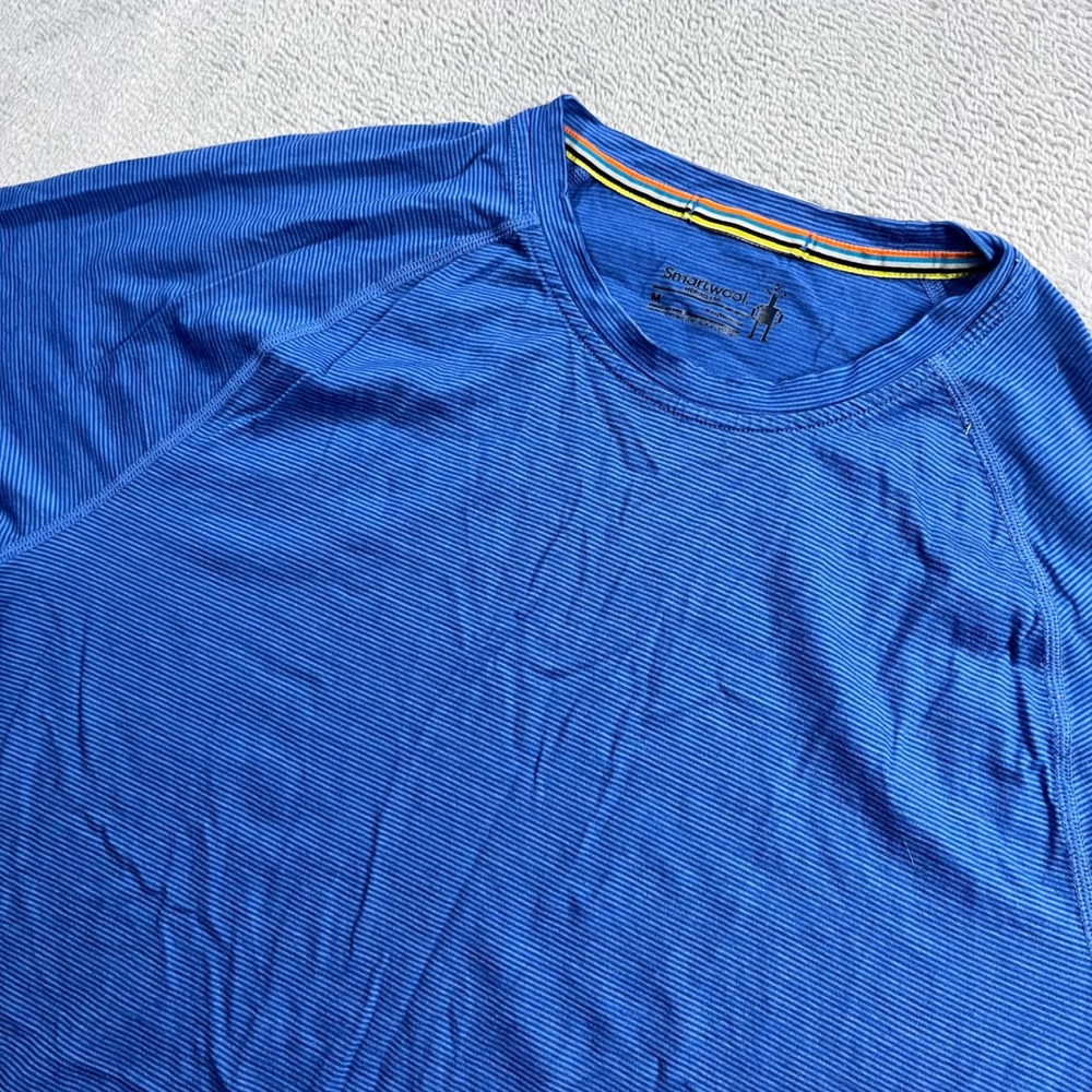Smartwool Merino 150 Mens Blue Striped Short Sleeve Base Layer T-Shirt Medium